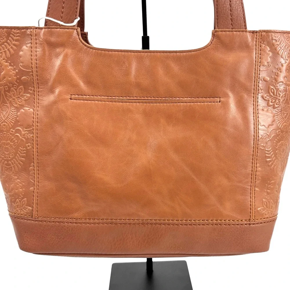 NWT The Sak‎ De Young Leather Tote Bag - Tobacco Floral Embossed 100% Cow Hide